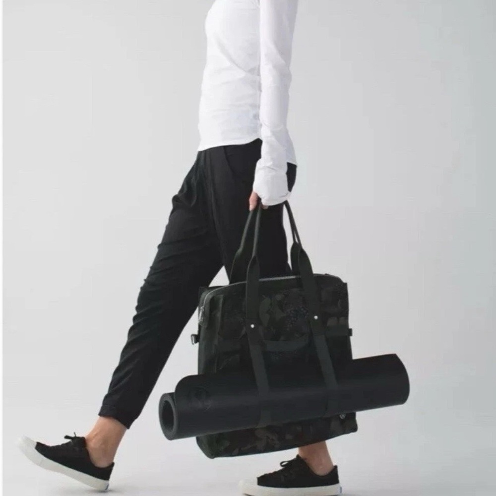 Lululemon Follow Your Bliss Black Tote Bag with Yoga Mat Holder